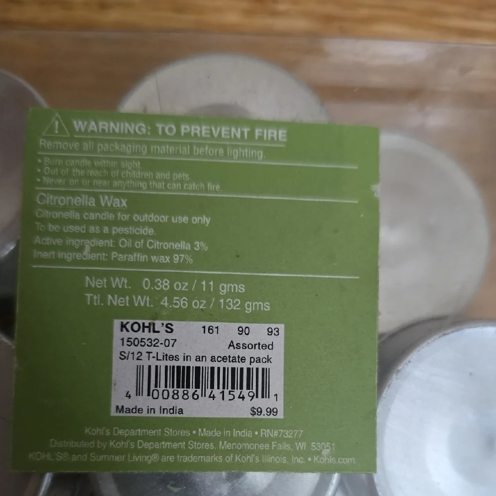 Citronella Tealight Candles (9) Assorted Colors